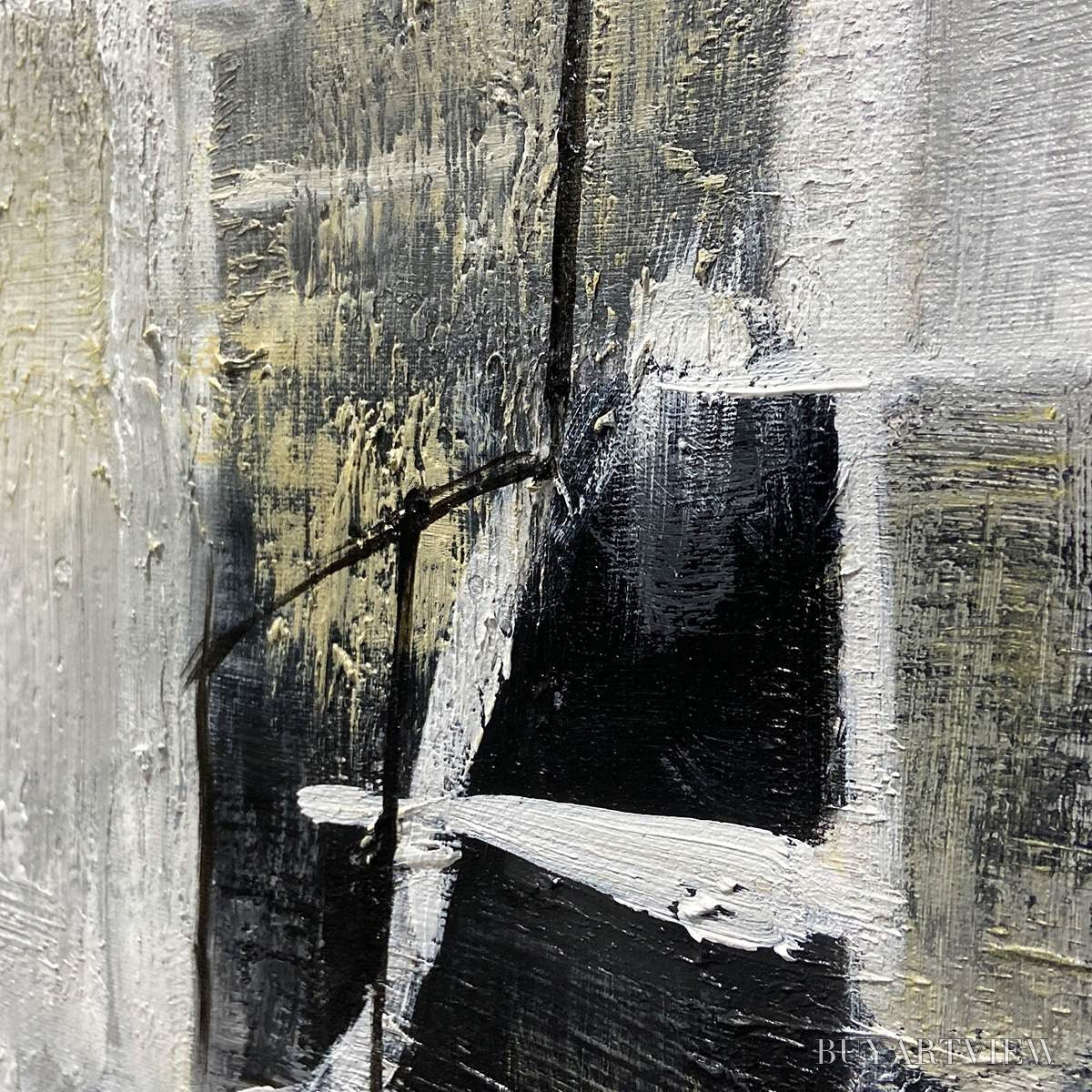 BUYARTVIEW Alchemy Grid – Textured Abstract Painting in Black, White & Gold - image 6