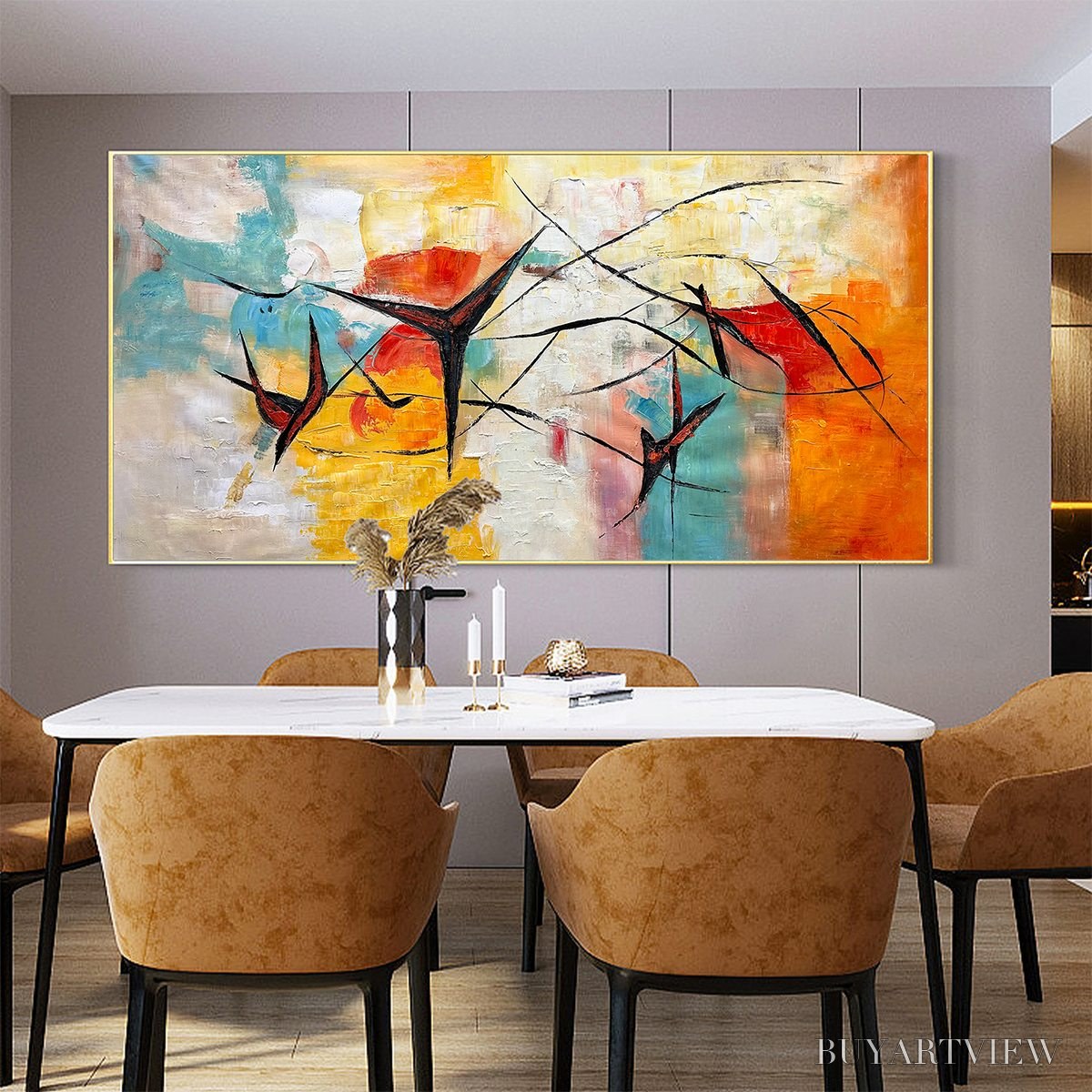 BUYARTVIEW Aerial Dance – Abstract Colorful Oil Painting with Dynamic Lines - image 2