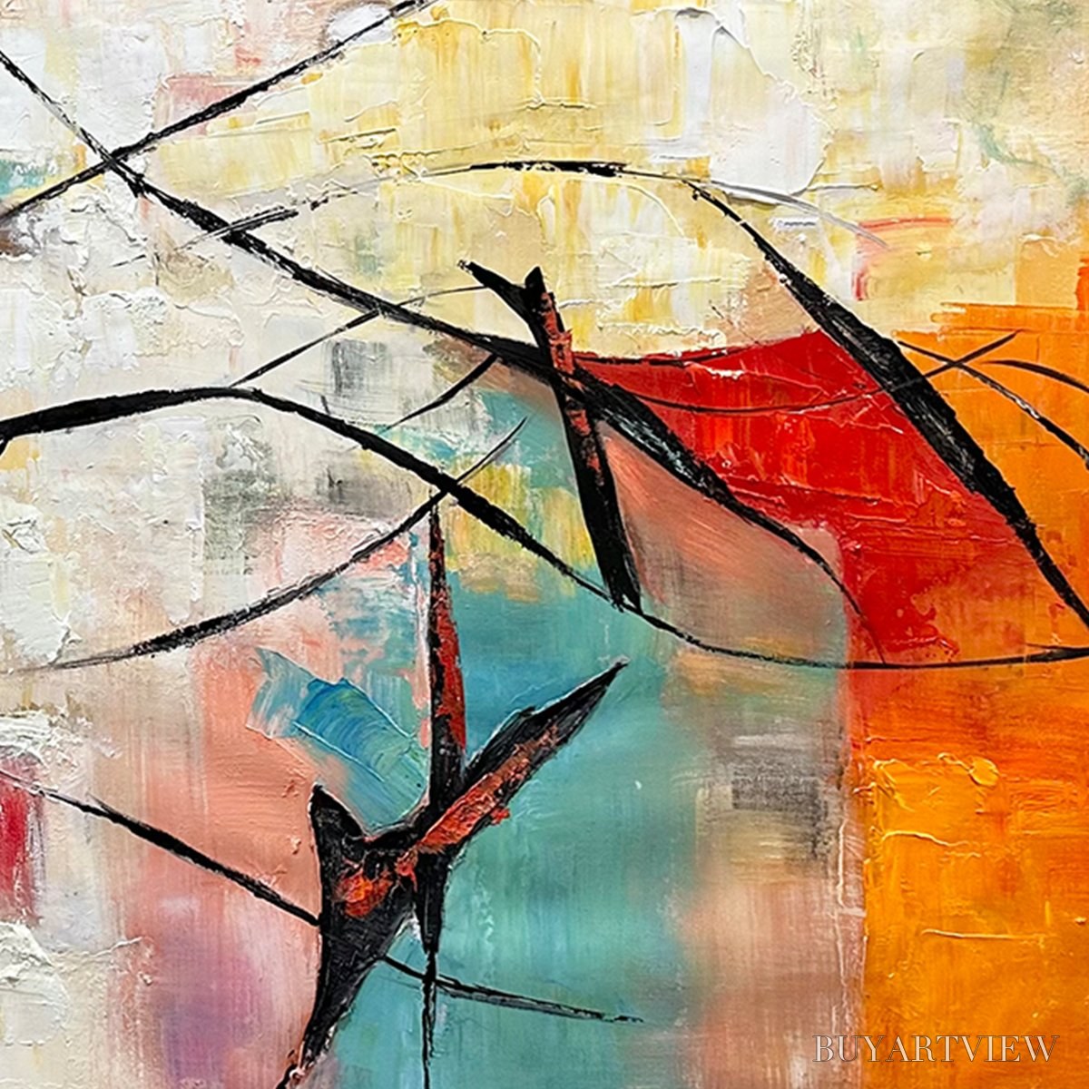 BUYARTVIEW Aerial Dance – Abstract Colorful Oil Painting with Dynamic Lines - image 3
