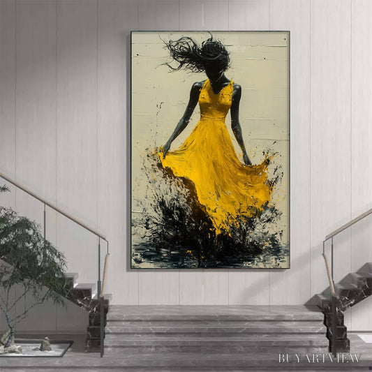 BUYARTVIEW Golden Whirl – Textured Impasto Figurative Oil Painting of Woman in Yellow Dress - image 2