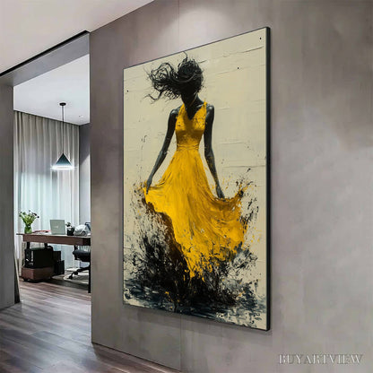 BUYARTVIEW Golden Whirl – Textured Impasto Figurative Oil Painting of Woman in Yellow Dress - image 3