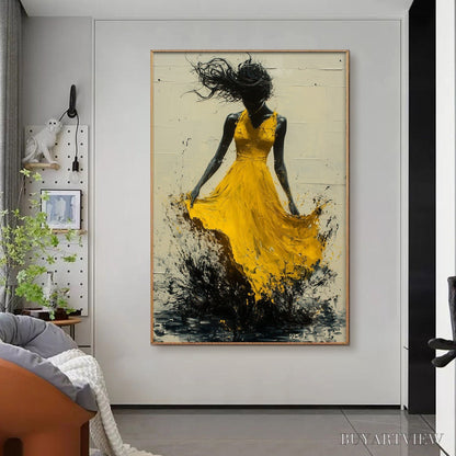 BUYARTVIEW Golden Whirl – Textured Impasto Figurative Oil Painting of Woman in Yellow Dress - image 5