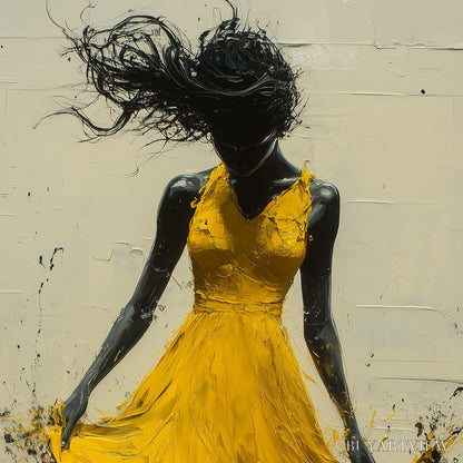 BUYARTVIEW Golden Whirl – Textured Impasto Figurative Oil Painting of Woman in Yellow Dress - image 6
