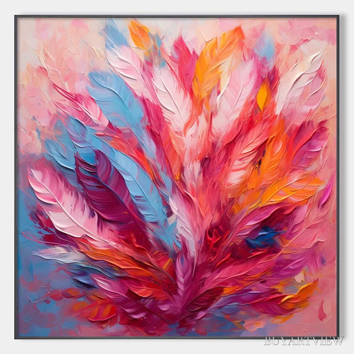 BUYARTVIEW Feather Dance – Square Abstract Impasto Oil Painting on Canvas - image 1