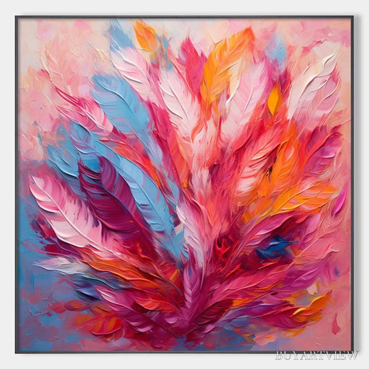 BUYARTVIEW Feather Dance – Square Abstract Impasto Oil Painting on Canvas - image 1