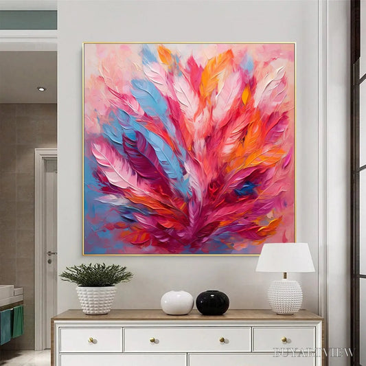 BUYARTVIEW Feather Dance – Square Abstract Impasto Oil Painting on Canvas - image 2