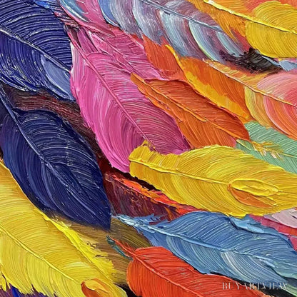 BUYARTVIEW Feather Dance – Horizontal Abstract Painting with Colorful Feathers, Textured Impasto, Modern - image 5