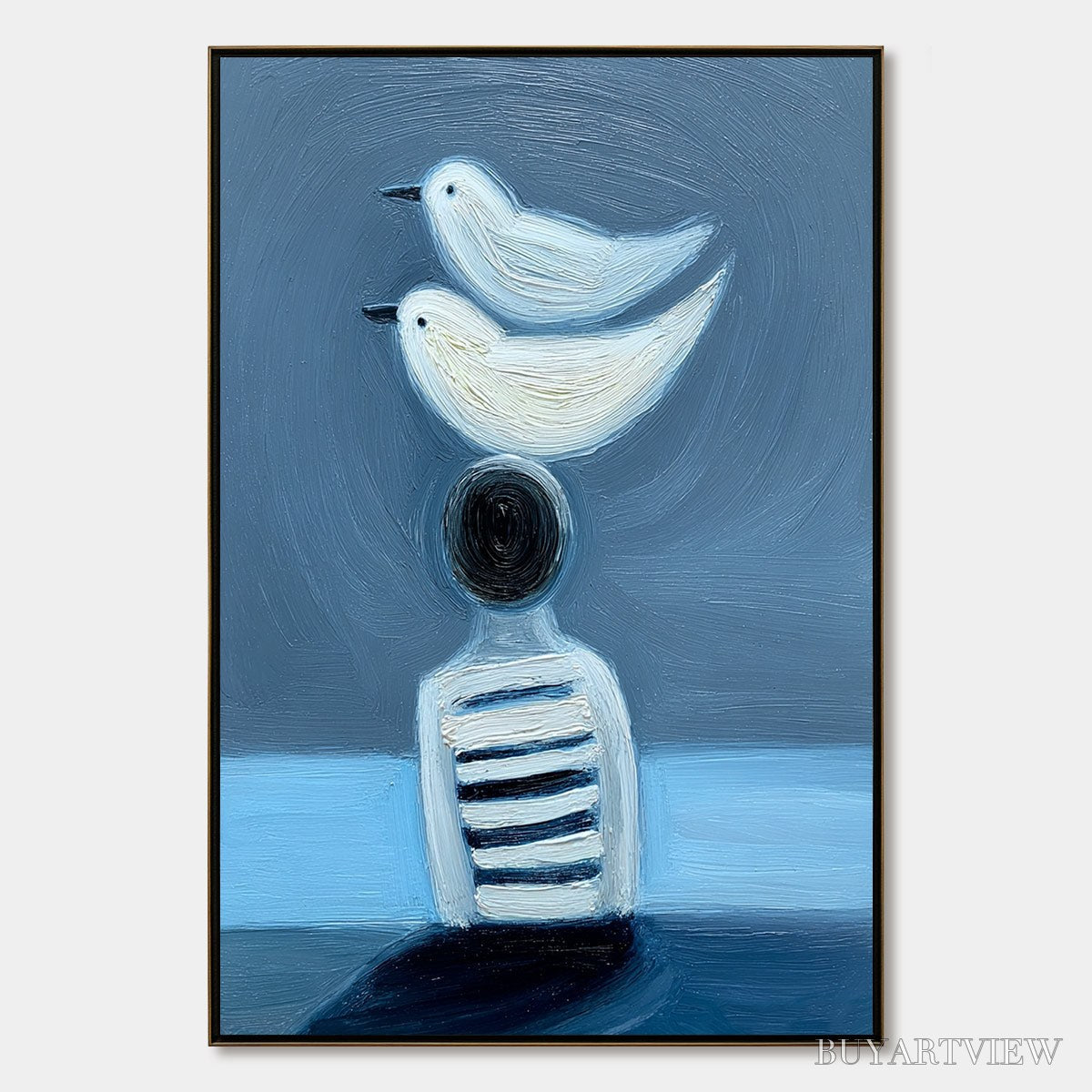 BUYARTVIEW Equilibrium – Serene Blue Textured Figurative Oil Painting - image 1