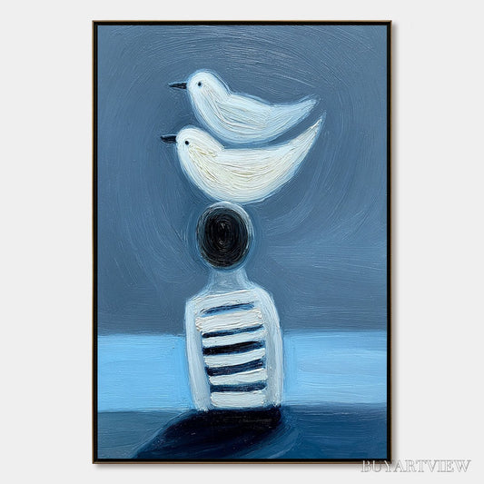 BUYARTVIEW Equilibrium – Serene Blue Textured Figurative Oil Painting - image 1