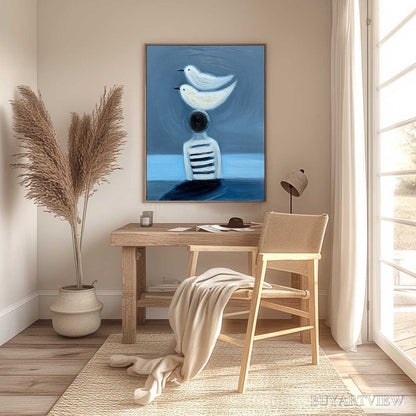 BUYARTVIEW Equilibrium – Serene Blue Textured Figurative Oil Painting - image 4