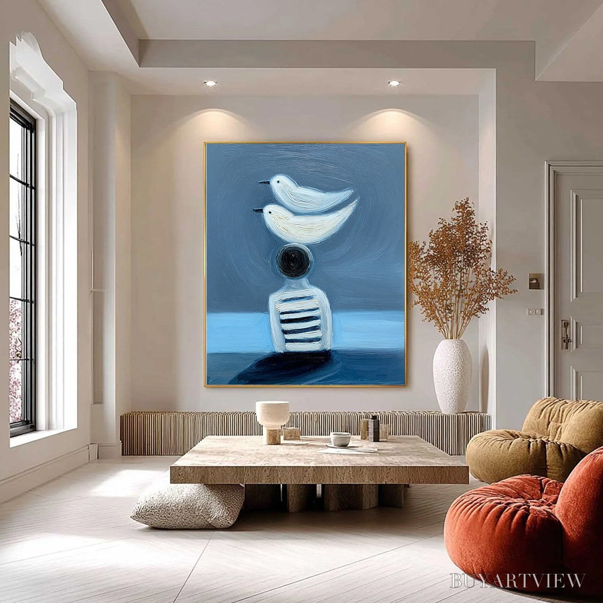 BUYARTVIEW Equilibrium – Serene Blue Textured Figurative Oil Painting - image 6