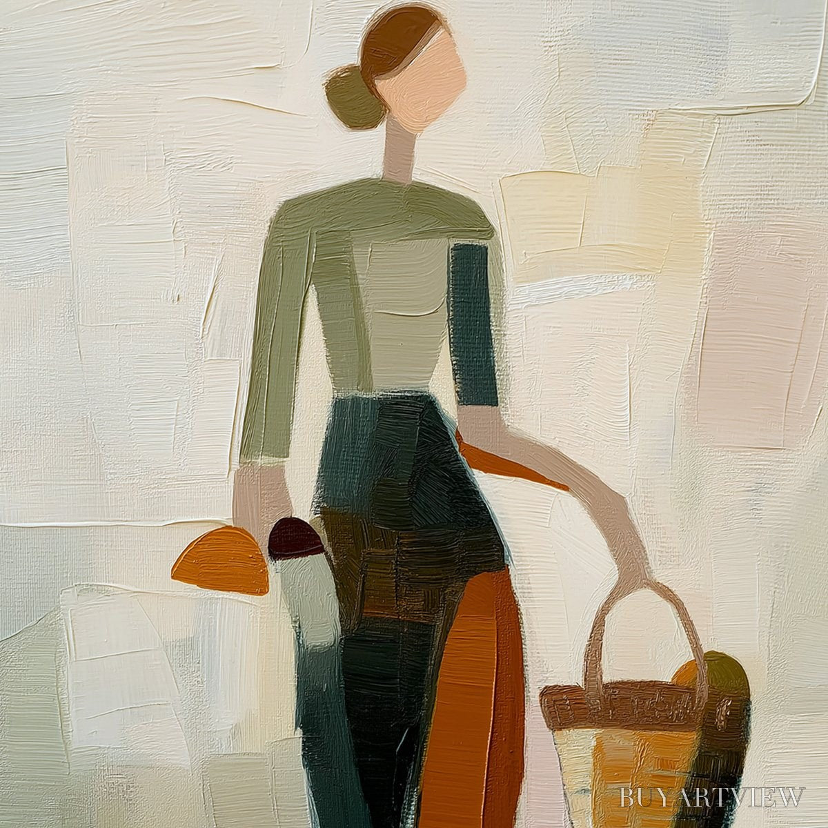 BUYARTVIEW the Gatherer – Textured Abstract Figurative Painting of a Woman - image 3