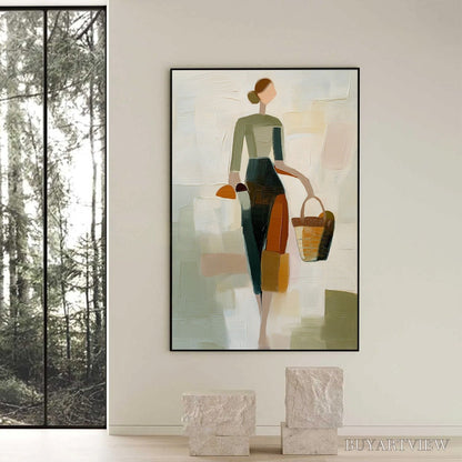 BUYARTVIEW the Gatherer – Textured Abstract Figurative Painting of a Woman - image 6
