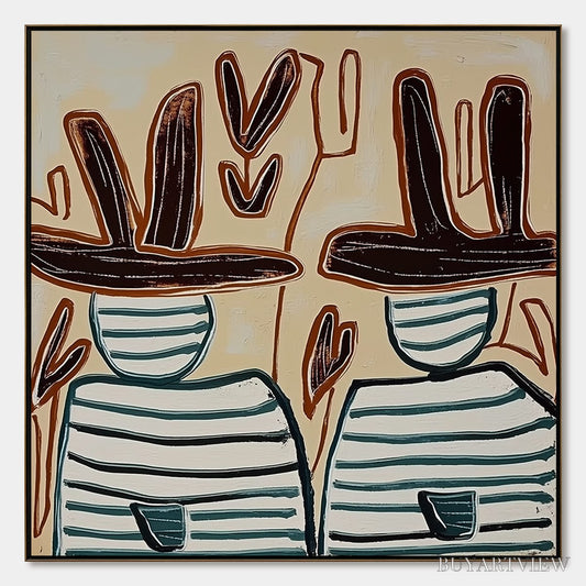 BUYARTVIEW Kindred Spirits – Modern Abstract Figurative Painting of Two Companions - image 1
