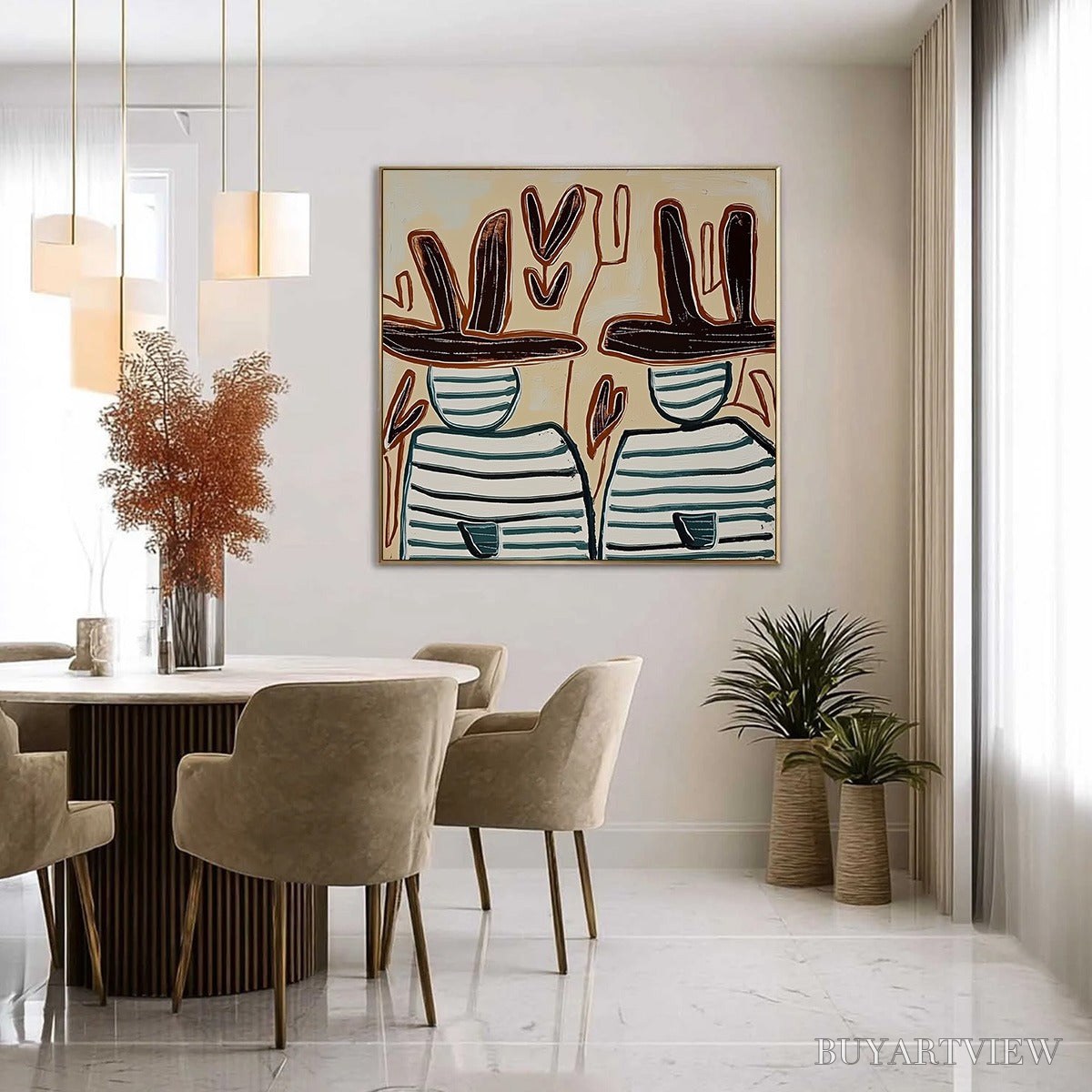 BUYARTVIEW Kindred Spirits – Modern Abstract Figurative Painting of Two Companions - image 4