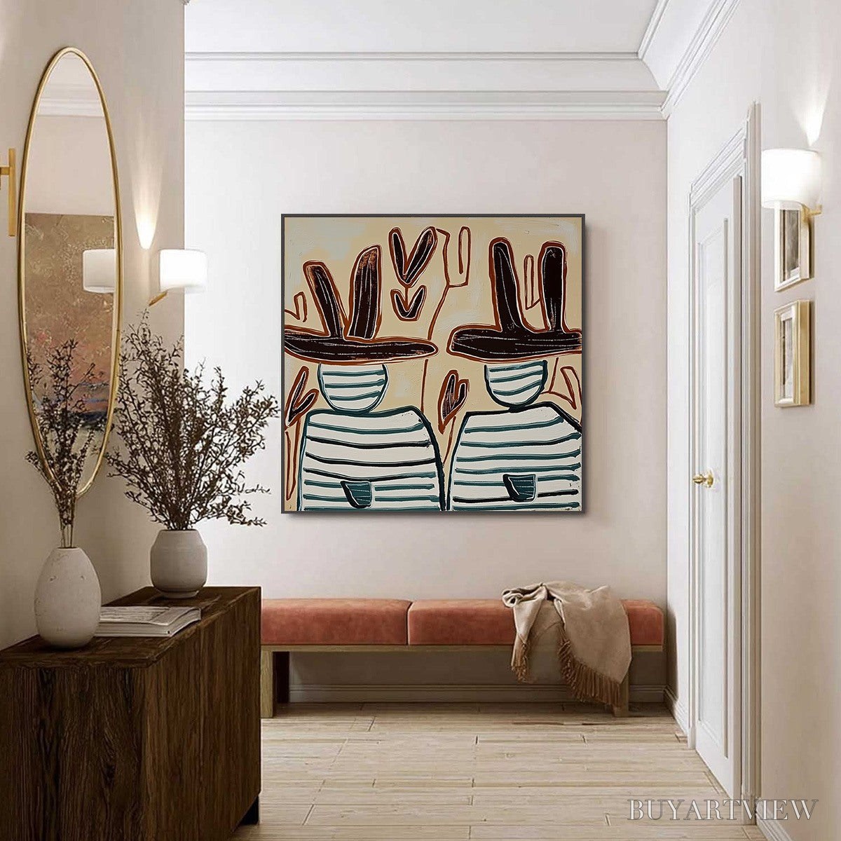 BUYARTVIEW Kindred Spirits – Modern Abstract Figurative Painting of Two Companions - image 6