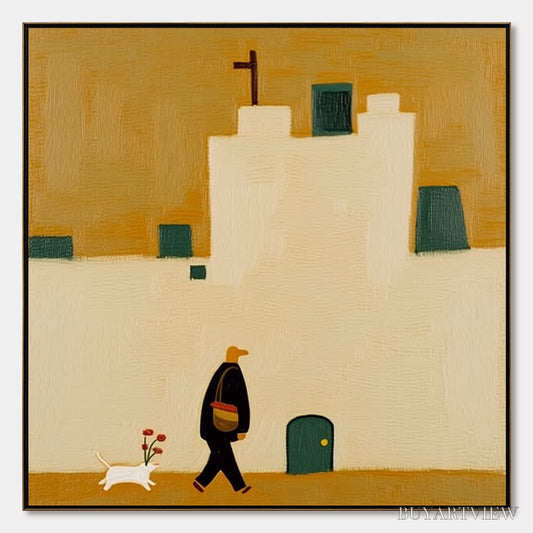 BUYARTVIEW Pilgrim'S Path – Minimalist Figurative Painting of a Spanish Village Scene - image 1