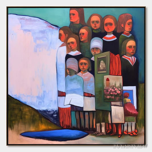 BUYARTVIEW the Storykeepers – Colorful Figurative Painting of a Generational Gathering - image 1