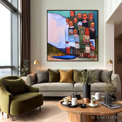 BUYARTVIEW the Storykeepers – Colorful Figurative Painting of a Generational Gathering - image 6