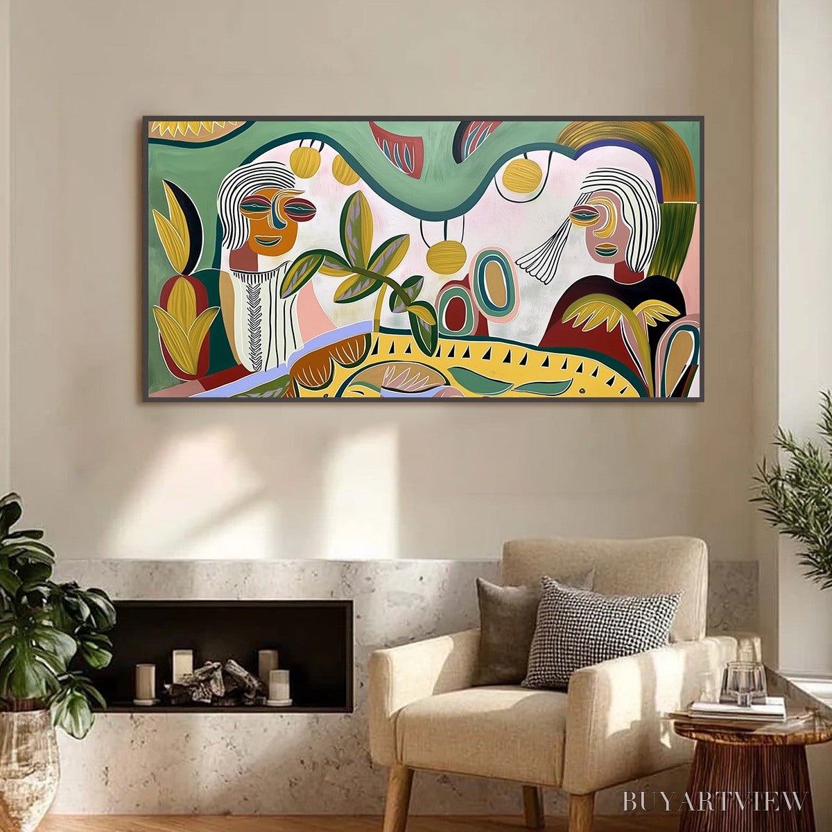 BUYARTVIEW Garden Whispers – Colorful Abstract Figurative Painting for Modern Spaces - image 4
