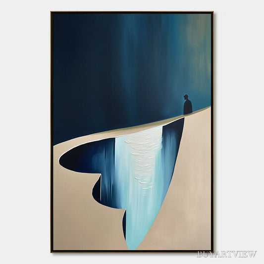BUYARTVIEW the Verge – Minimalist Abstract Painting of a Figure and Chasm - image 1