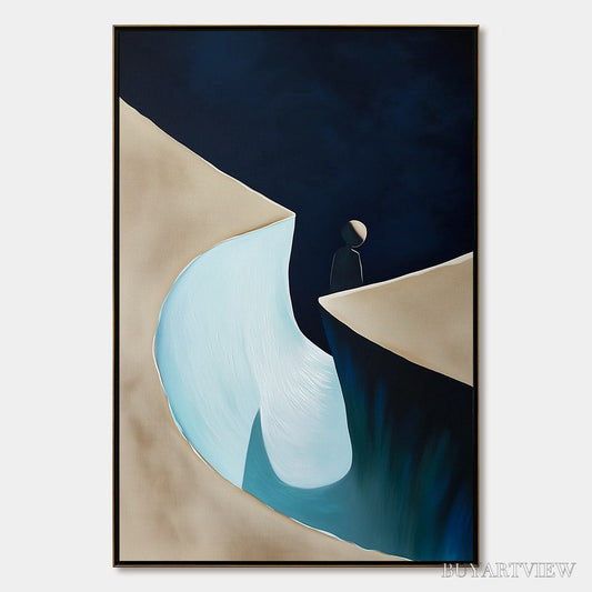 BUYARTVIEW the Crossing – Minimalist Abstract Painting of a Figure's Journey - image 1