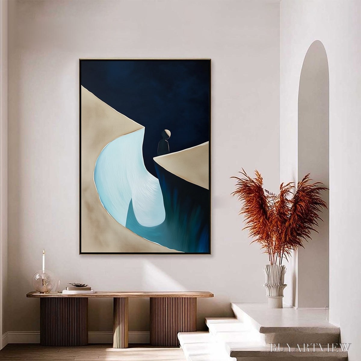BUYARTVIEW the Crossing – Minimalist Abstract Painting of a Figure's Journey - image 4