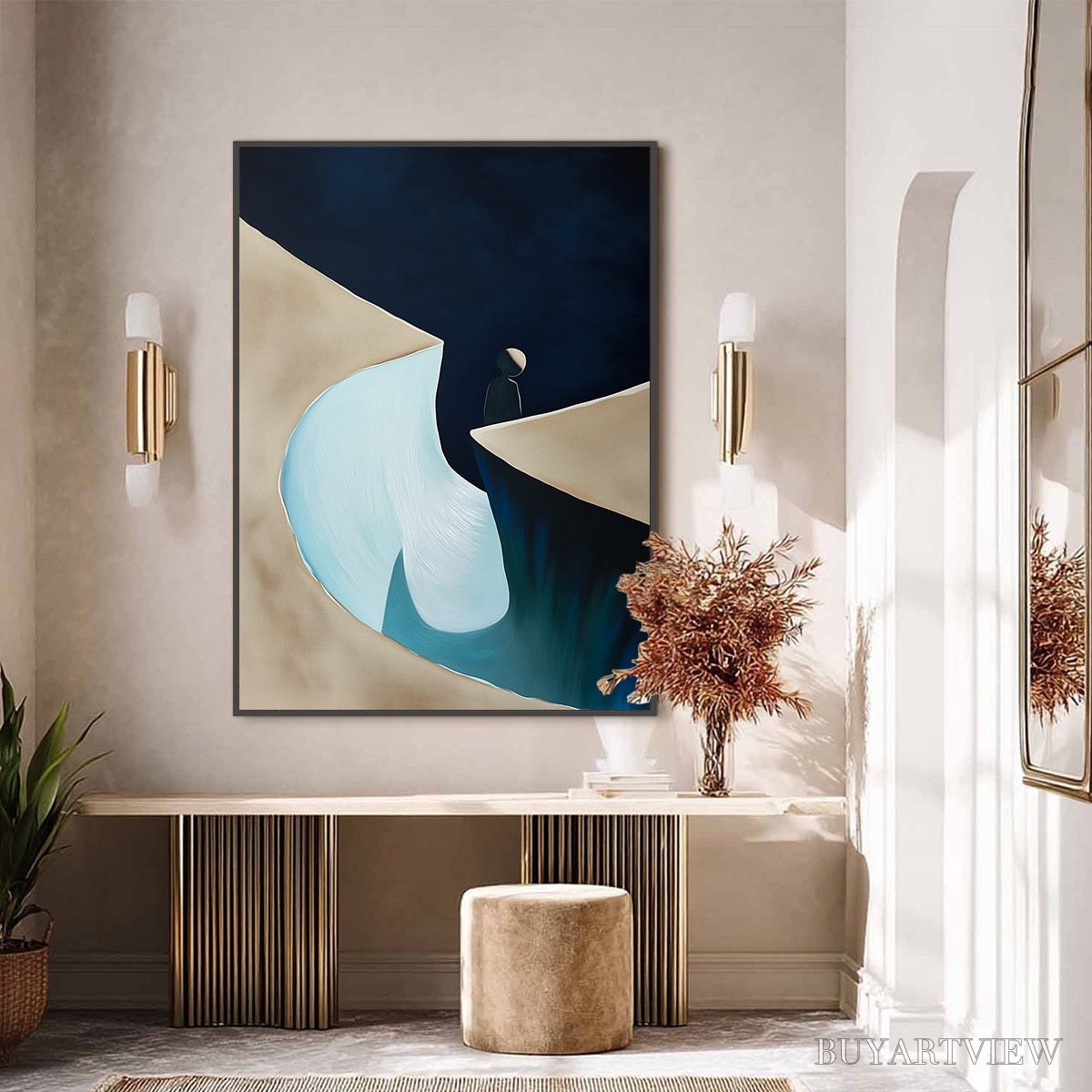 BUYARTVIEW the Crossing – Minimalist Abstract Painting of a Figure's Journey - image 6