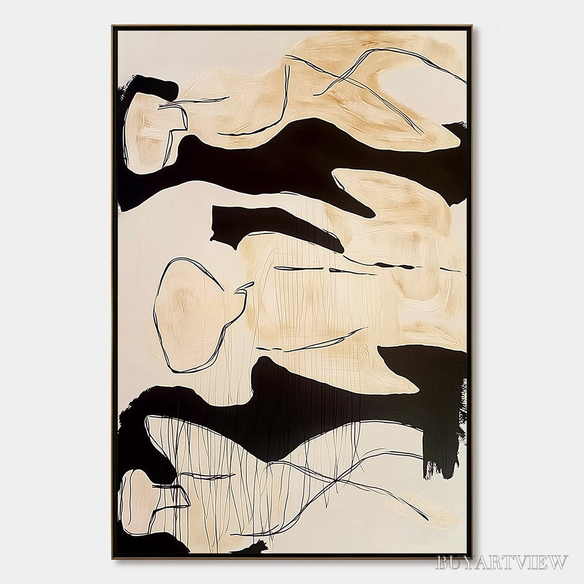 BUYARTVIEW Silhouettes in Repose – Large Abstract Figurative Painting in Black and Beige - image 1