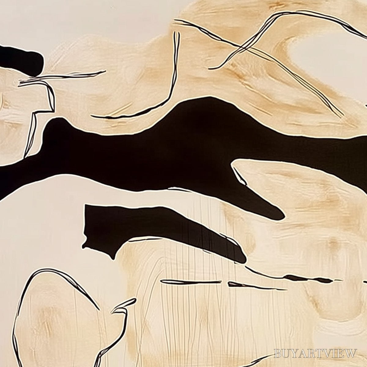 BUYARTVIEW Silhouettes in Repose – Large Abstract Figurative Painting in Black and Beige - image 3