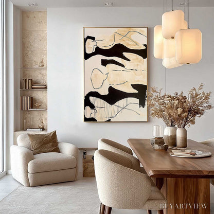 BUYARTVIEW Silhouettes in Repose – Large Abstract Figurative Painting in Black and Beige - image 4