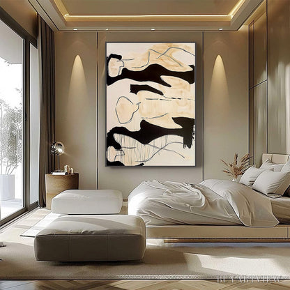 BUYARTVIEW Silhouettes in Repose – Large Abstract Figurative Painting in Black and Beige - image 6