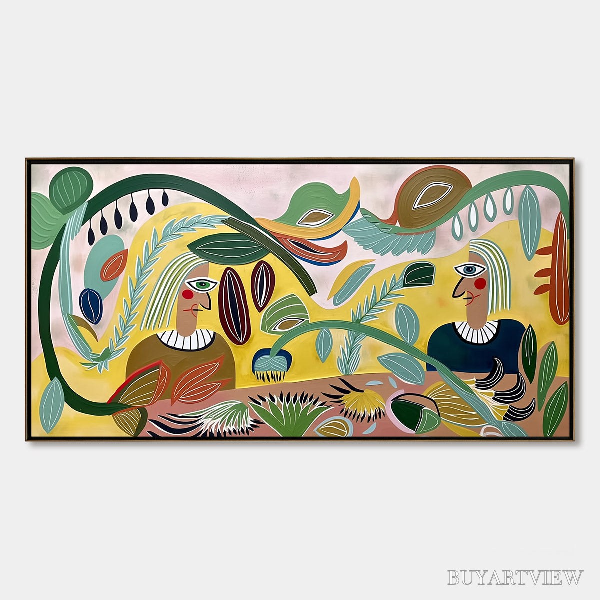 BUYARTVIEW Garden Whispers – Large Colorful Boho Figurative Abstract Painting - image 1