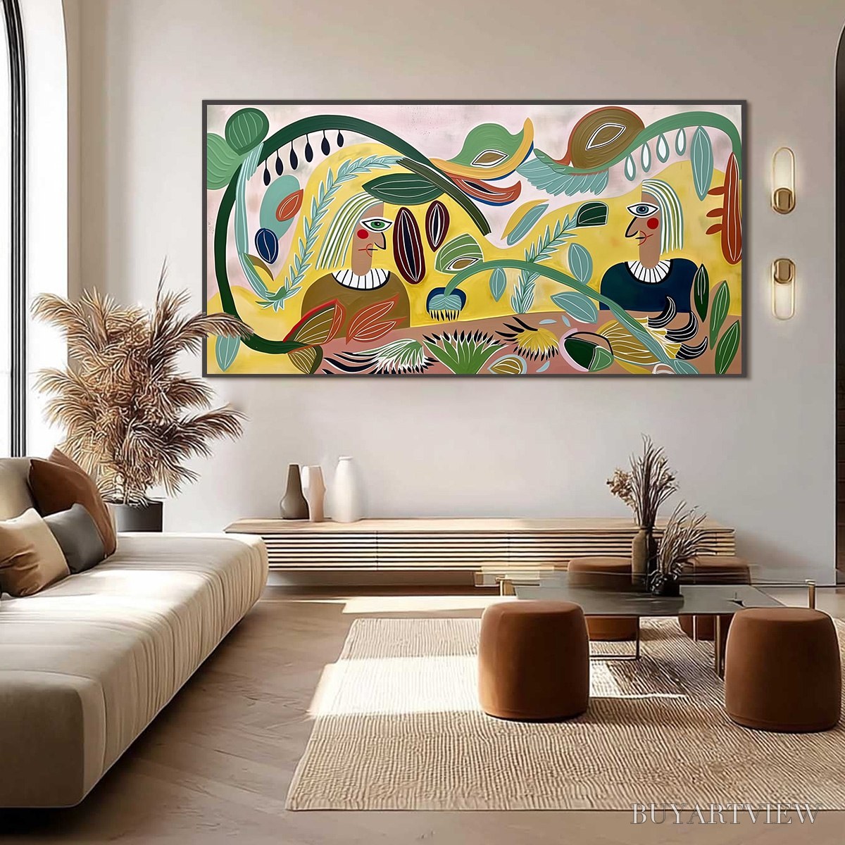 BUYARTVIEW Garden Whispers – Large Colorful Boho Figurative Abstract Painting - image 4