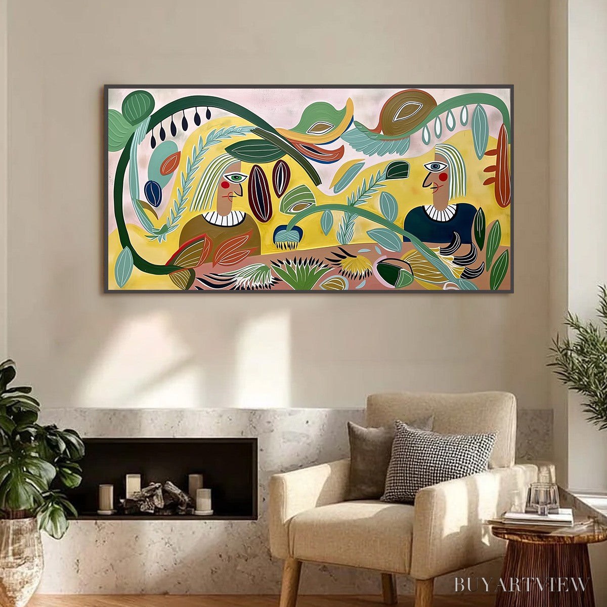 BUYARTVIEW Garden Whispers – Large Colorful Boho Figurative Abstract Painting - image 6