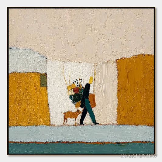 BUYARTVIEW A Simple Pleasure – Textured Figurative Impasto Painting of a City Stroll - image 1