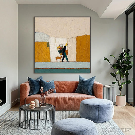 BUYARTVIEW A Simple Pleasure – Textured Figurative Impasto Painting of a City Stroll - image 2