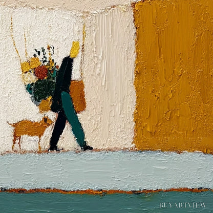 BUYARTVIEW A Simple Pleasure – Textured Figurative Impasto Painting of a City Stroll - image 3