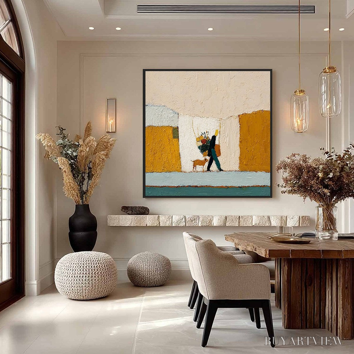 BUYARTVIEW A Simple Pleasure – Textured Figurative Impasto Painting of a City Stroll - image 4