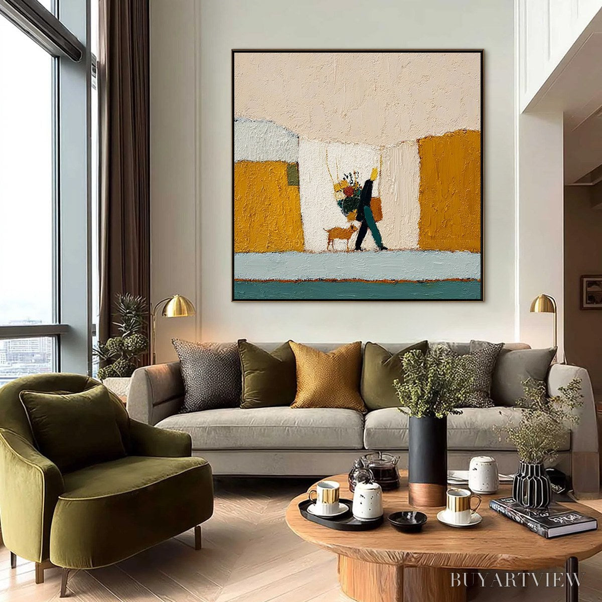 BUYARTVIEW A Simple Pleasure – Textured Figurative Impasto Painting of a City Stroll - image 6