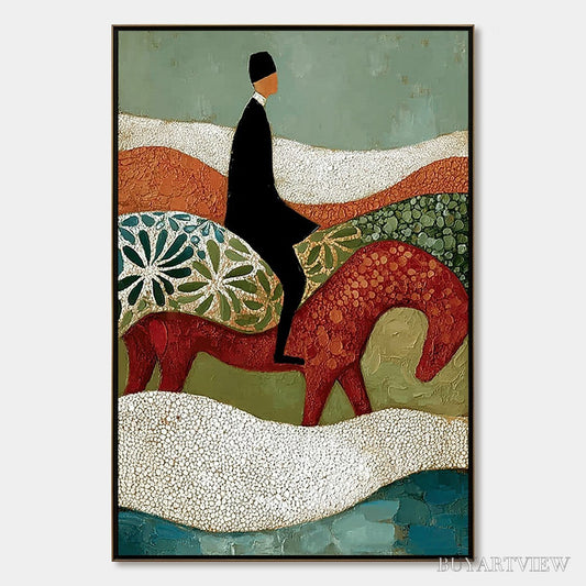 BUYARTVIEW the Silent Journey – Textured Boho Figurative Painting of a Traveler's Journey - image 1