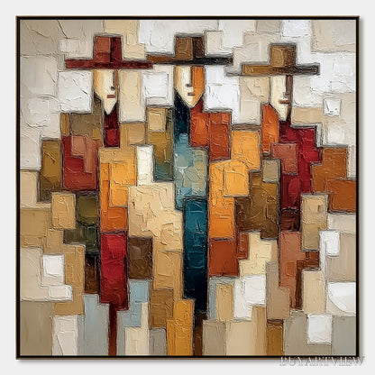 BUYARTVIEW the Companions – Textured Abstract Figurative Painting - image 1