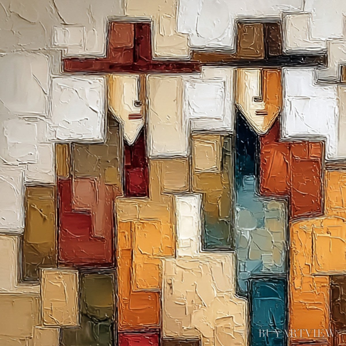 BUYARTVIEW the Companions – Textured Abstract Figurative Painting - image 5