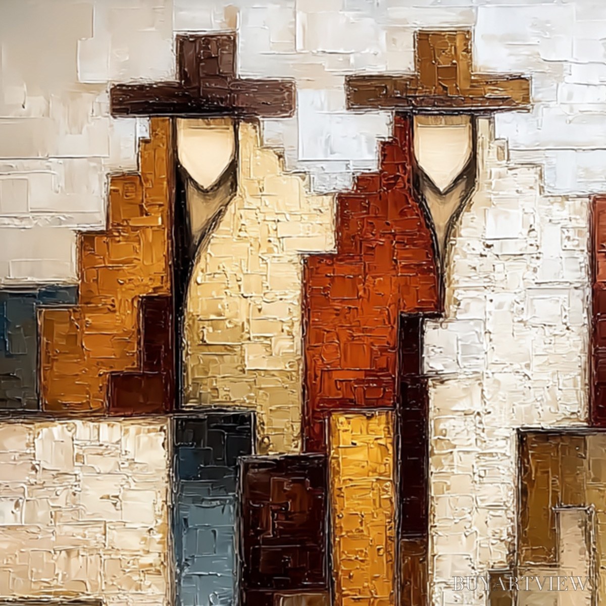 BUYARTVIEW Frontier Echoes – Large Textured Abstract Figurative Palette Knife Painting - image 5