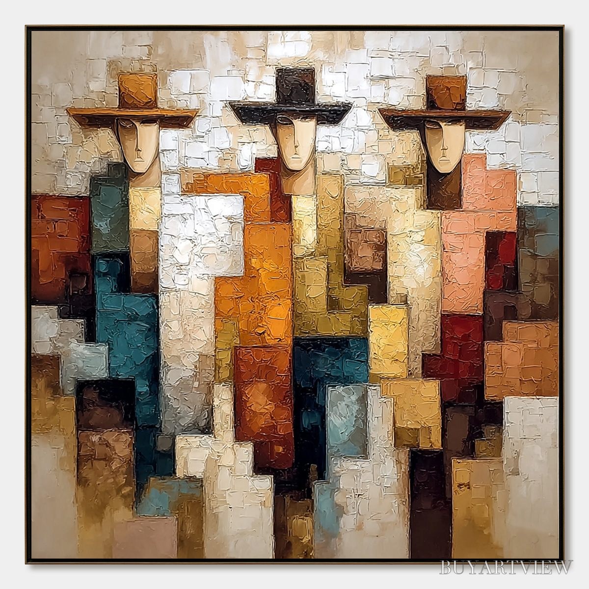BUYARTVIEW the Triad – Textured Figurative Abstract Painting of Three Figures - image 1