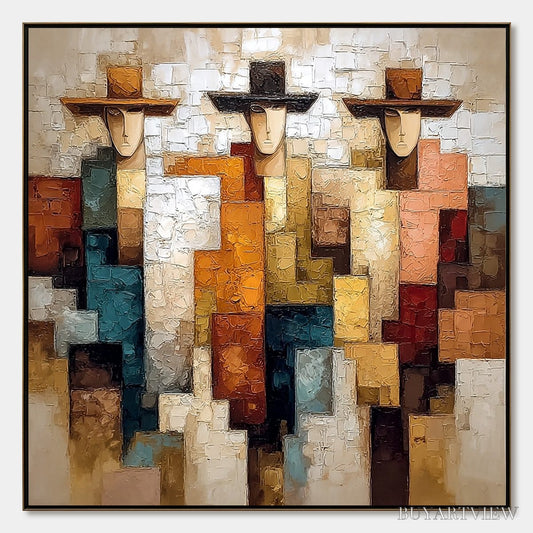 BUYARTVIEW the Triad – Textured Figurative Abstract Painting of Three Figures - image 1