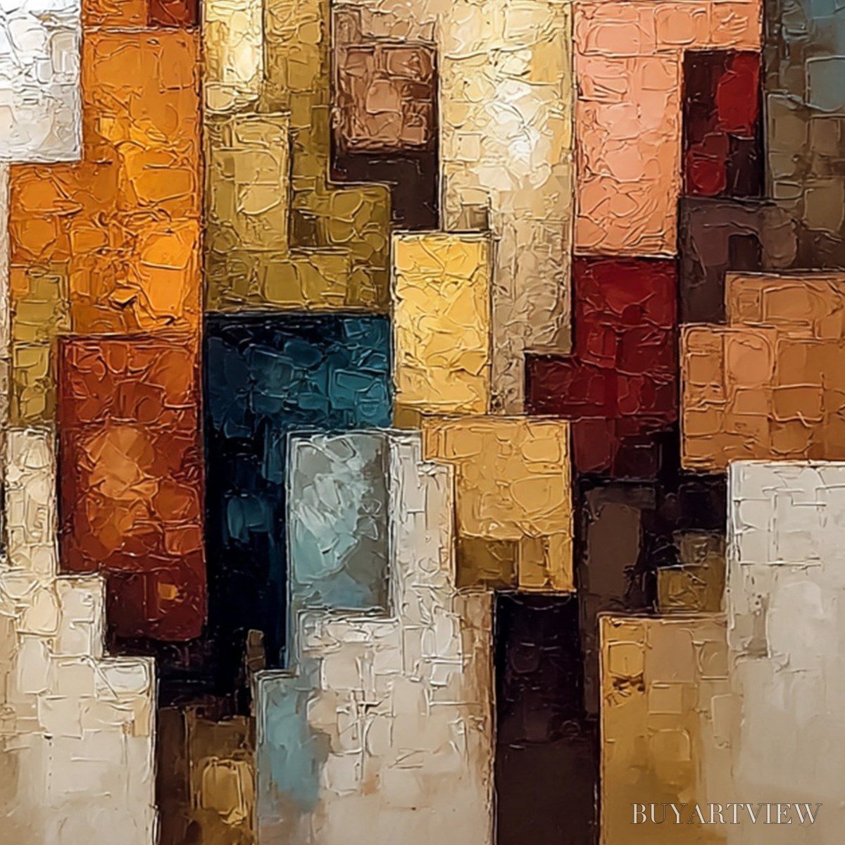 BUYARTVIEW the Triad – Textured Figurative Abstract Painting of Three Figures - image 3