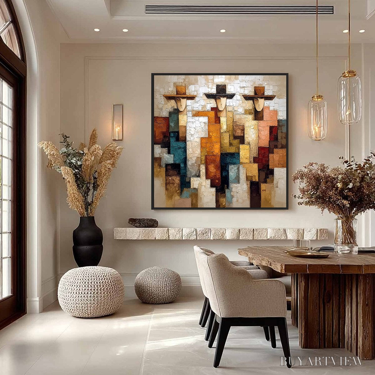 BUYARTVIEW the Triad – Textured Figurative Abstract Painting of Three Figures - image 4