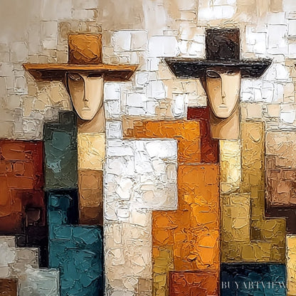 BUYARTVIEW the Triad – Textured Figurative Abstract Painting of Three Figures - image 5