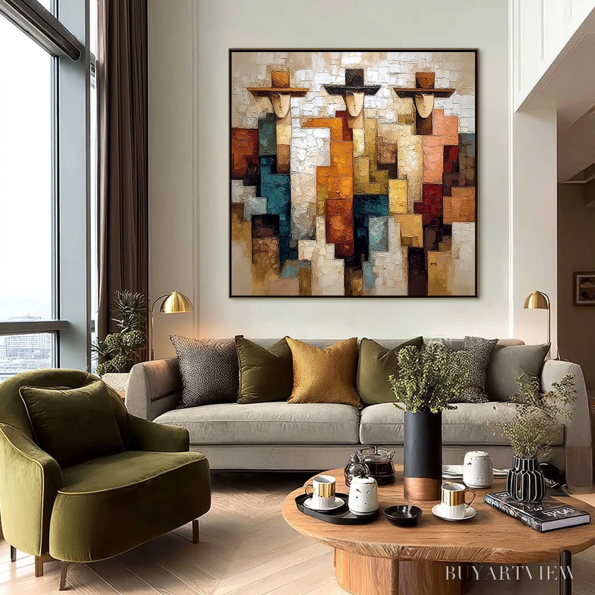 BUYARTVIEW the Triad – Textured Figurative Abstract Painting of Three Figures - image 6